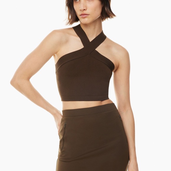 NWT ARITZIA Babaton KNIT CROSS CROP RICH MOCHA BROWN SIZE MEDIUM BRAND NEW - Picture 3 of 9